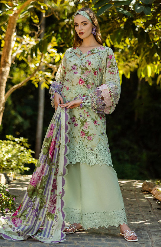 Elaf Chikankari Lawn Unstitched 3 Piece Suit - E L K - 0 3 A Floreale - EL25PC - Green - Summer Collection