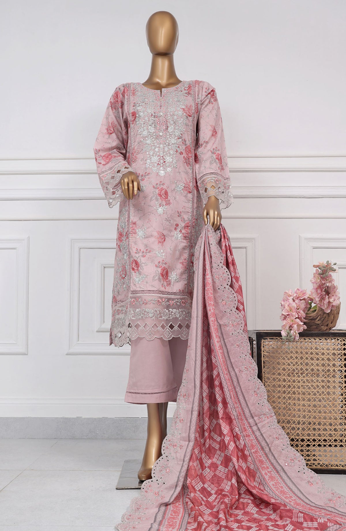 Sadabahar Embroidered Lawn Stitched 3 Piece Suit - D-01 - SB2525SEL - Pink - Summer Collection