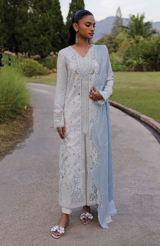 Qline by Qalamkar Chikankari Lawn Unstitched 3 Piece Suit - QM-07 Kian - Q25QL - White - Summer Collection