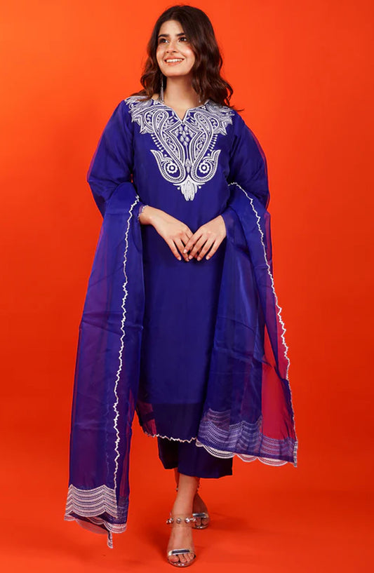 Pret Diaries Embroidered Organza Stitched 3 Piece - 54946 - PD25WC - Blue - Winter Collection
