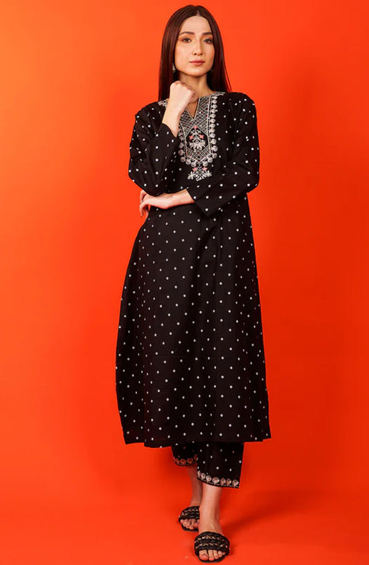 Pret Diaries Embroidered Twill Stitched 2 Piece - 54923 - PD25WC - Black - Winter Collection