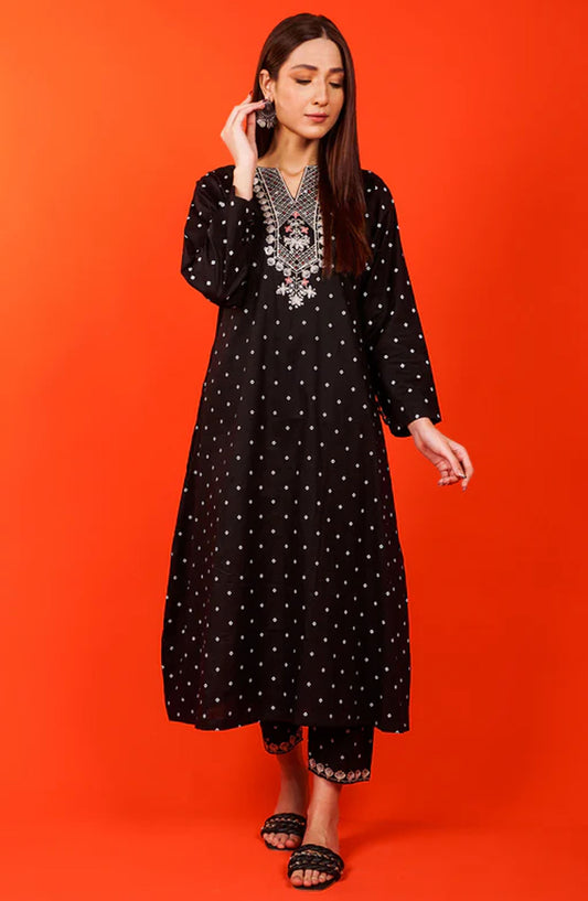 Pret Diaries Embroidered Twill Stitched 2 Piece - 54923 - PD25WC - Black - Winter Collection