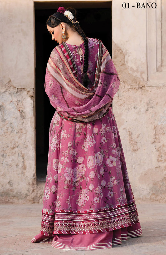 Rumi by Xenia Embroidered Chiffon Unstitched 3 Piece Suit - D-01 Bano - XF25RF - Pink - Wedding Collection