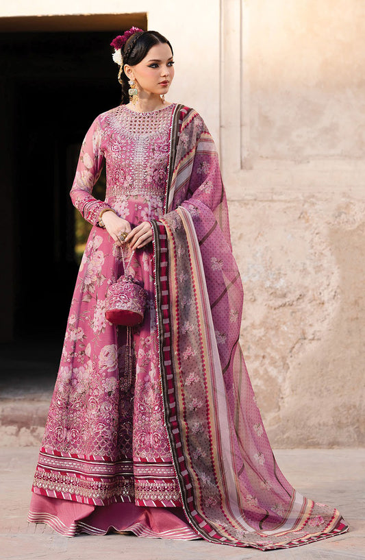Rumi by Xenia Embroidered Chiffon Unstitched 3 Piece Suit - D-01 Bano - XF25RF - Pink - Wedding Collection