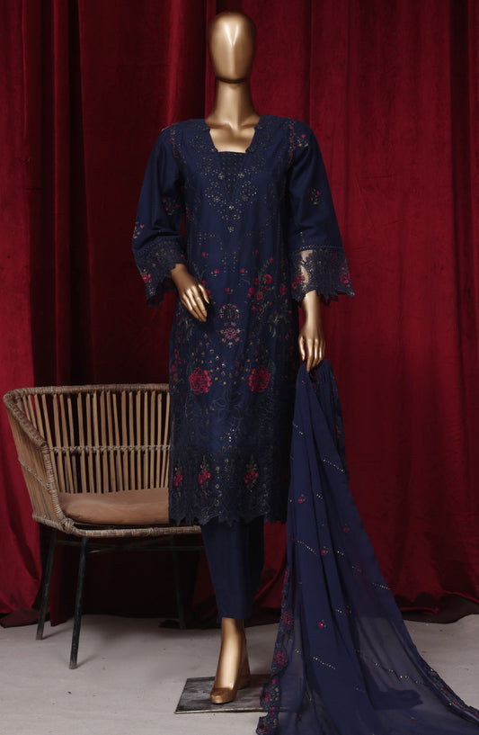 Bin Saeed Embroidered Lawn Stitched 3 Piece Suit - LF101 - BS25LF - Blue - Summer Collection