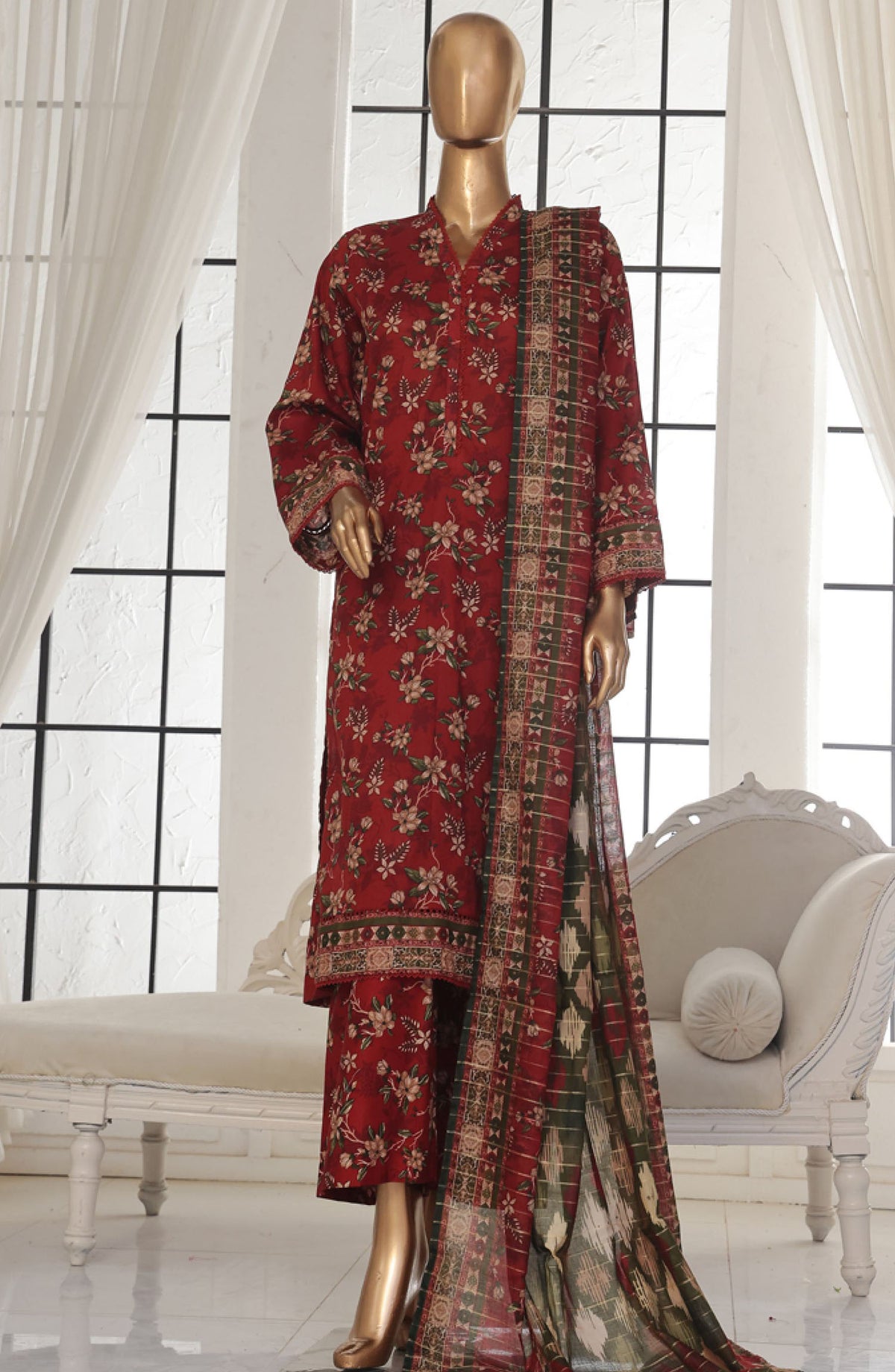 Bin Saeed Printed Lawn Stitched 3 Piece Suit - SM-131 - BS25EPLV2 - Maroon - Summer Collection