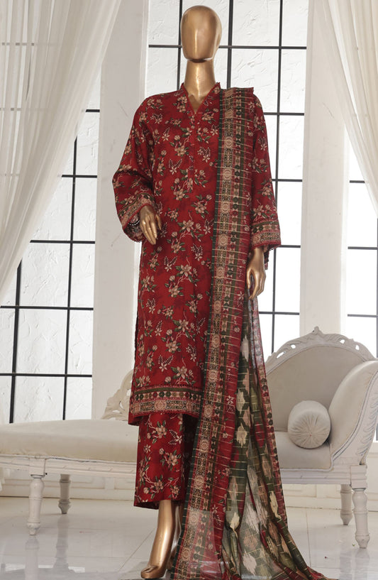 Bin Saeed Printed Lawn Stitched 3 Piece Suit - SM-131 - BS25EPLV2 - Maroon - Summer Collection