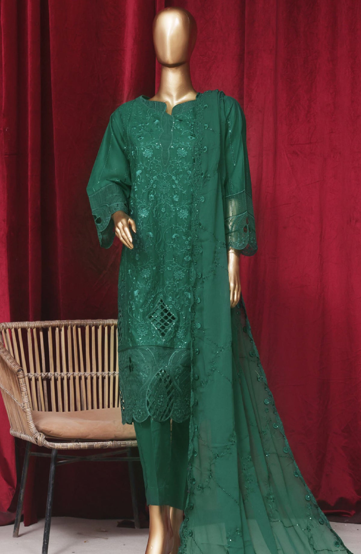 Bin Saeed Embroidered Lawn Stitched 3 Piece Suit - LF036 - BS25LF - Green - Summer Collection