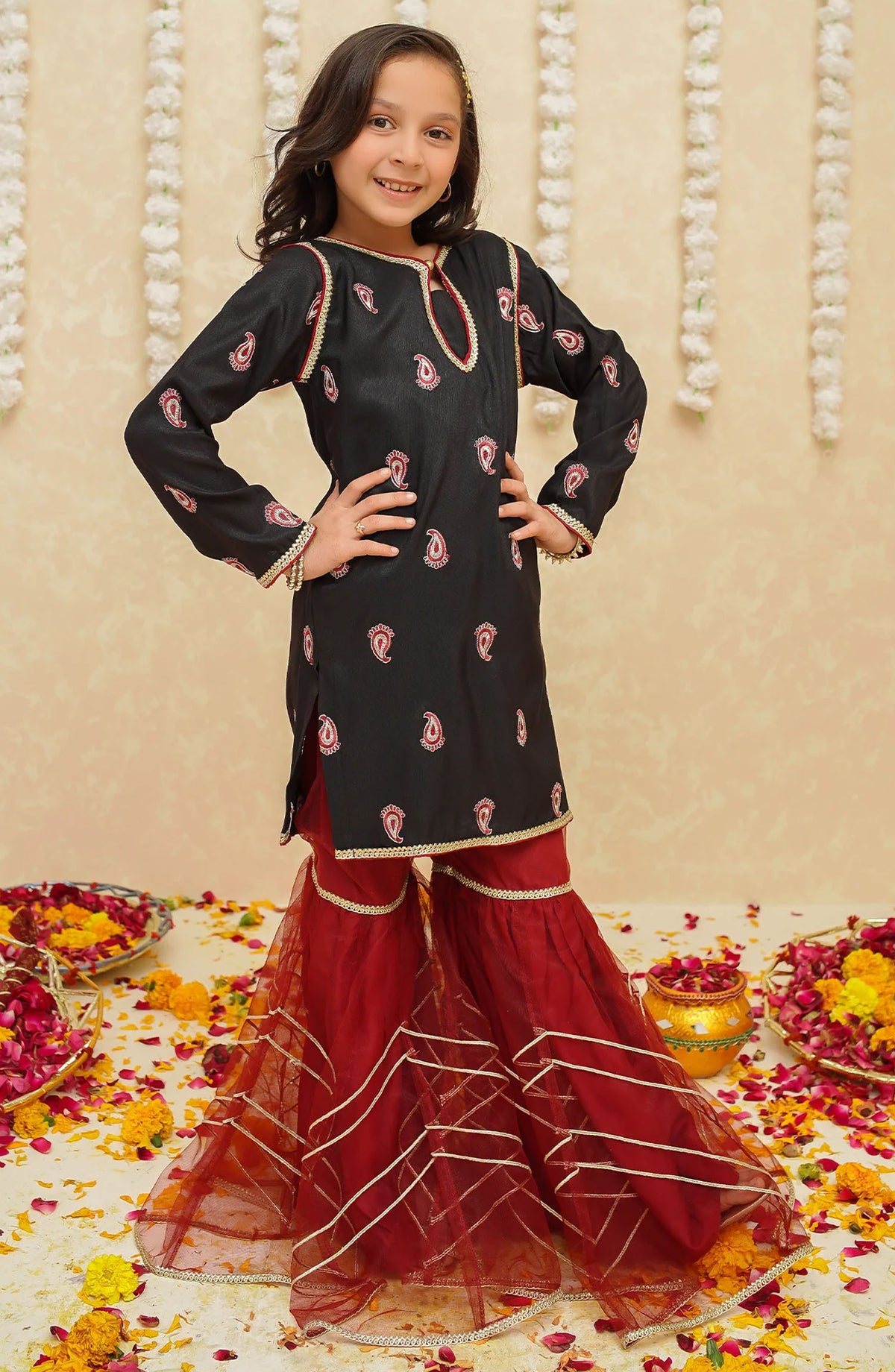 Gulzar by Modest Festive Raw Silk Stitched 3 Piece Suit - 8885 Black - MOD25G - Black - Girls Collection