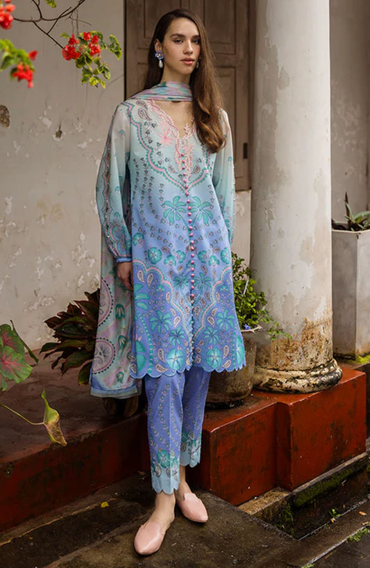 Hemline by Mushq Embroidered Lawn Unstitched 3 Piece Suit - MQ25HLD  - Ameta - Blue - Summer Collection