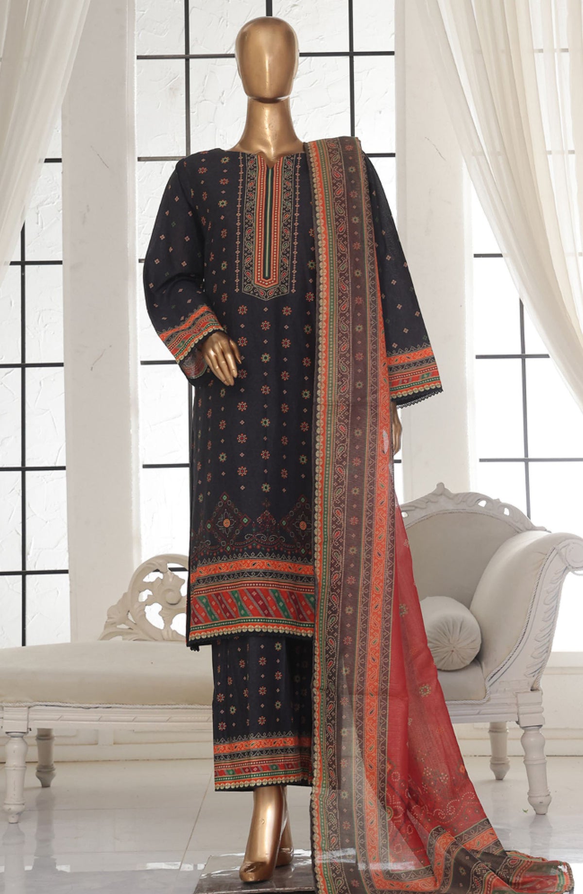 Bin Saeed Printed Lawn Stitched 3 Piece Suit - SM-123 - BS25EPLV2 - Black - Summer Collection