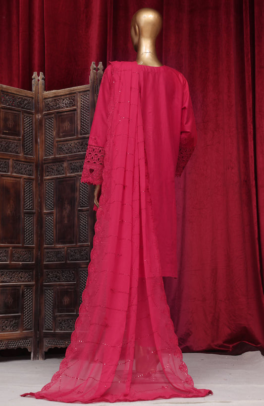 Bin Saeed Embroidered Lawn Stitched 3 Piece Suit - LF048 - BS25LF - Pink - Summer Collection