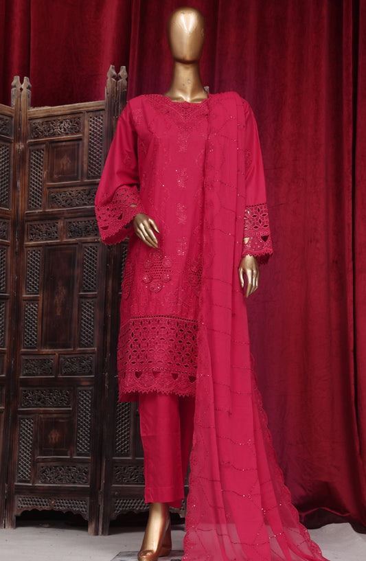 Bin Saeed Embroidered Lawn Stitched 3 Piece Suit - LF048 - BS25LF - Pink - Summer Collection
