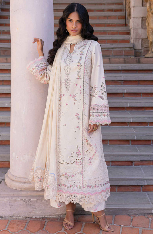 Qline by Qalamkar Chikankari Lawn Unstitched 3 Piece Suit - QM-02 Cheri - Q25QL - Off White - Summer Collection