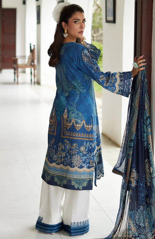 Saffira by Gulaal Chikankari Lawn Unstitched 3 Piece Suit - S-01 Aadhya - GUL25SL - Blue - Summer Collection