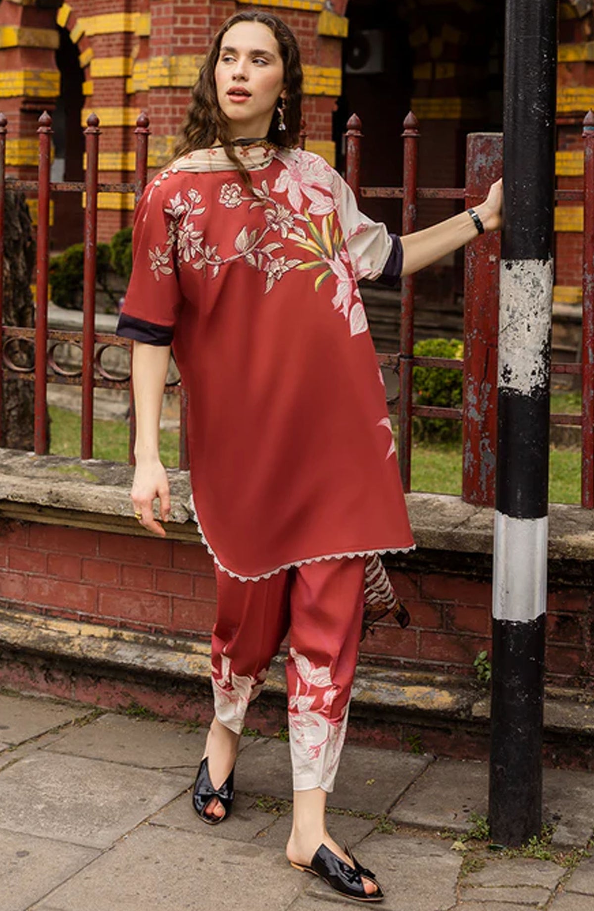 Hemline by Mushq Embroidered Lawn Unstitched 3 Piece Suit - MQ25HLD  - Fiorella - Red - Summer Collection