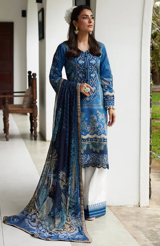 Saffira by Gulaal Chikankari Lawn Unstitched 3 Piece Suit - S-01 Aadhya - GUL25SL - Blue - Summer Collection