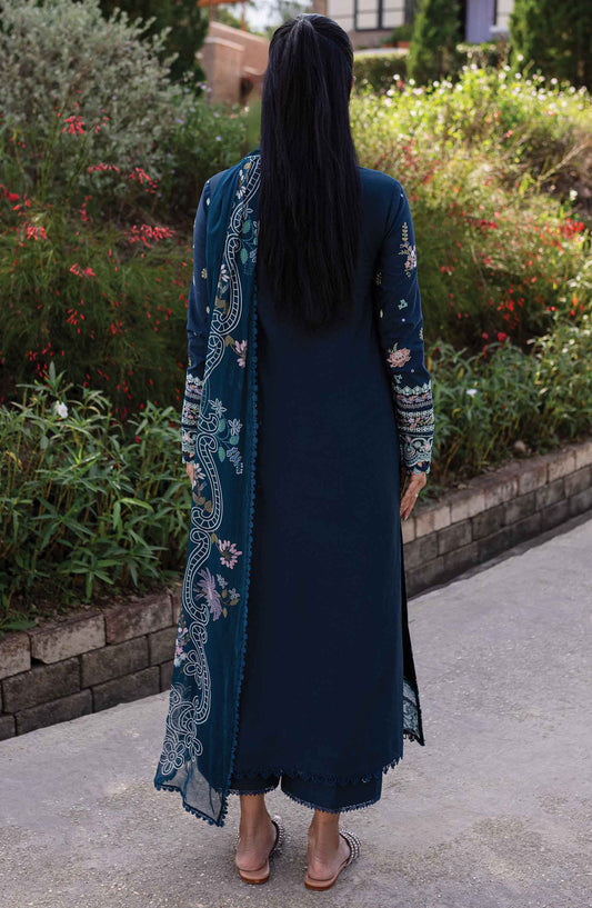 Qline by Qalamkar Embroidered Lawn Unstitched 3 Piece Suit - QM-01 Bleu - Q25QL - Blue - Summer Collection