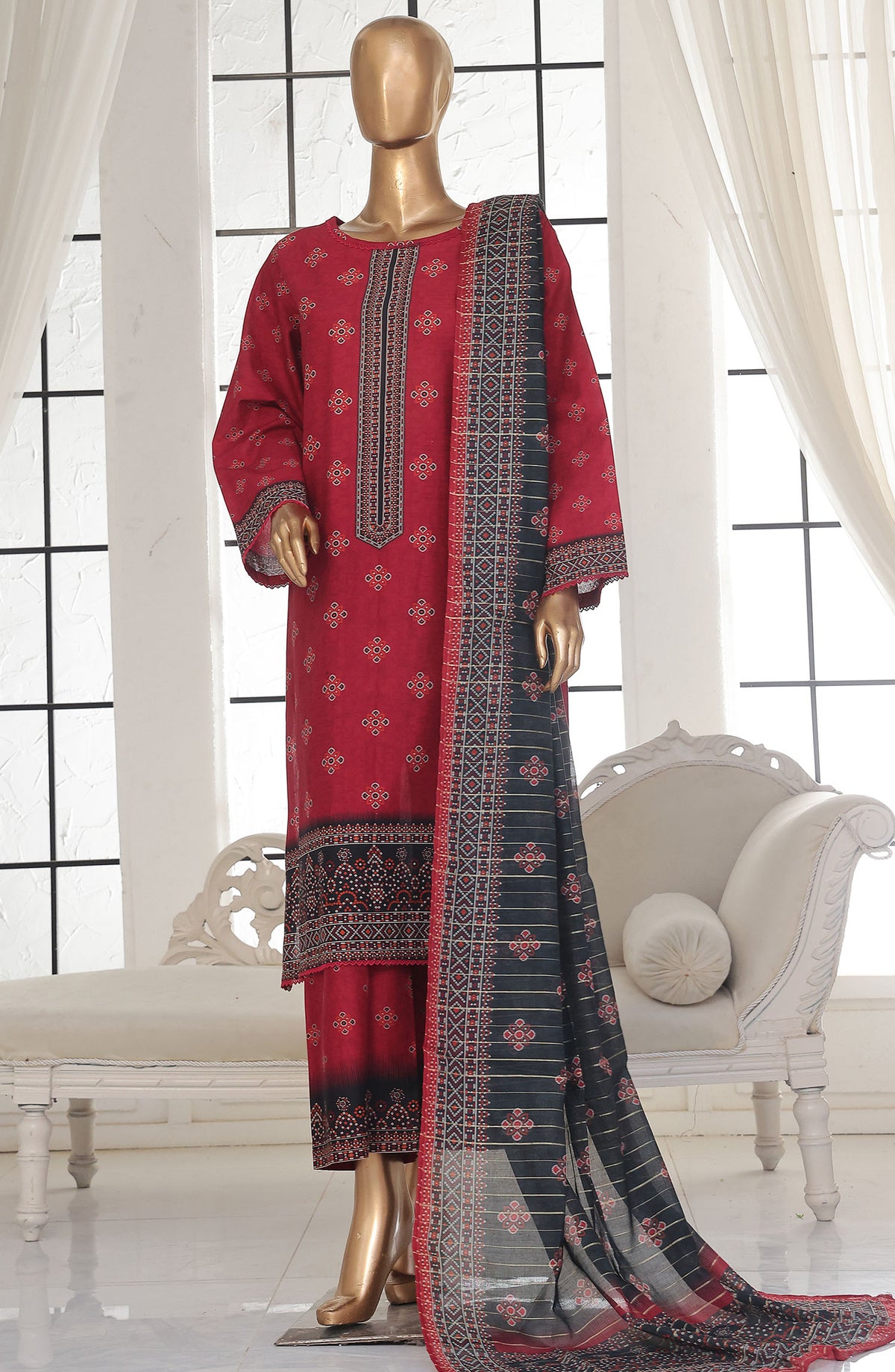 Bin Saeed Printed Lawn Stitched 3 Piece Suit - SM-126 - BS25EPLV2 - Red - Summer Collection