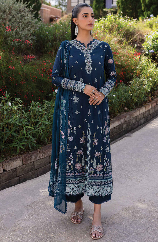 Qline by Qalamkar Embroidered Lawn Unstitched 3 Piece Suit - QM-01 Bleu - Q25QL - Blue - Summer Collection