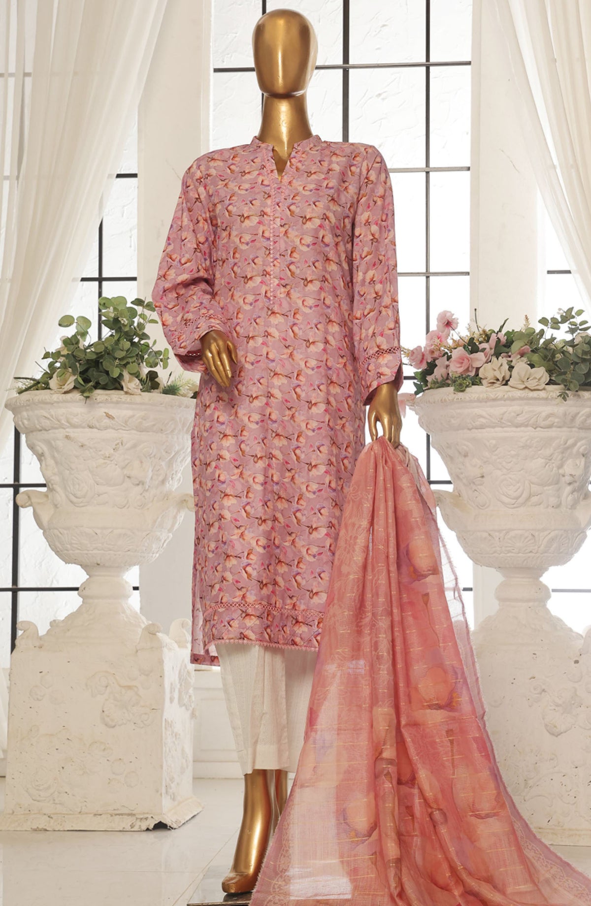 Bin Saeed Printed Lawn Stitched 3 Piece Suit - SM-105 - BS25EPLV2 - Pink - Summer Collection