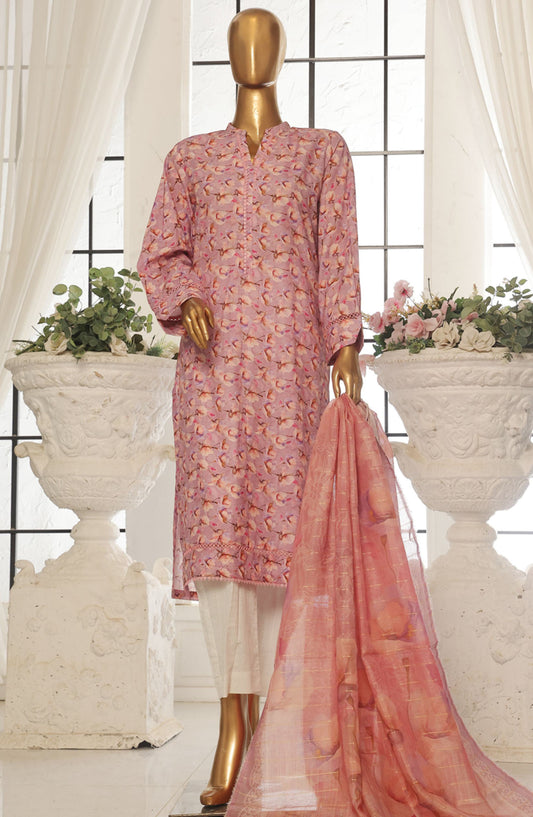 Bin Saeed Printed Lawn Stitched 3 Piece Suit - SM-105 - BS25EPLV2 - Pink - Summer Collection