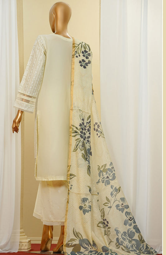 HZ Textile Chikankari Cotton Stitched 3 Piece Suit - PWC-106 - HZ25CTVE - Off White - Summer Collection