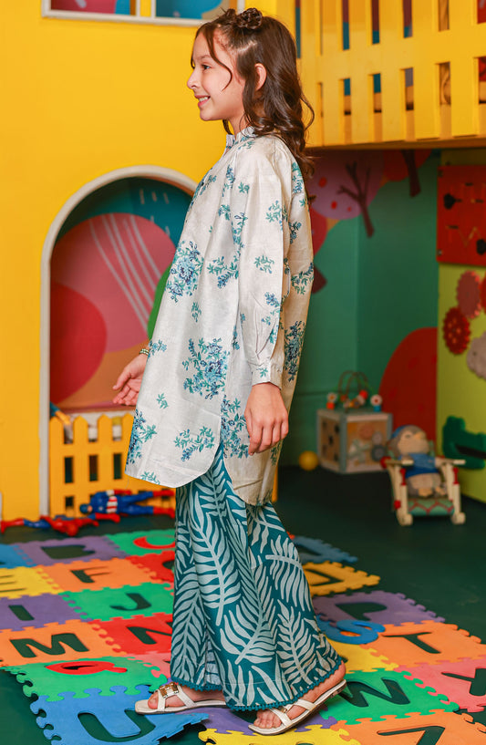 Amna Khadija Printed Lawn Stitched 2 Piece Suit - AM25-1 - White - Girls Summer Collection