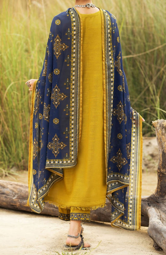Casual lite Embroidered Lawn Stitched 3 Piece Suit - D-01 - CL25FC - Yellow - Summer Collection