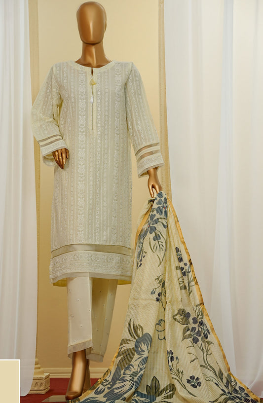 HZ Textile Chikankari Cotton Stitched 3 Piece Suit - PWC-106 - HZ25CTVE - Off White - Summer Collection