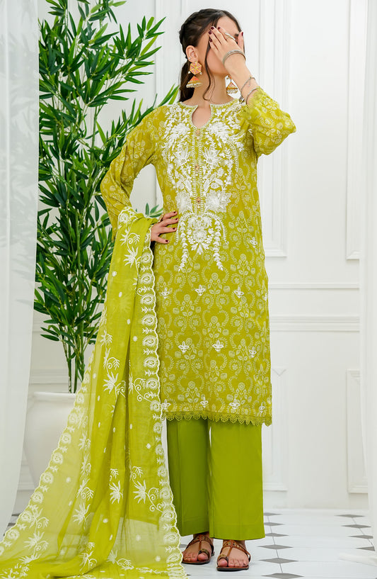 Chantelle by Amna Khadija Embroidered Lawn Stitched 3 Piece Suit - CPEEE-06 - AM25CPEEE - Green - Summer Collection