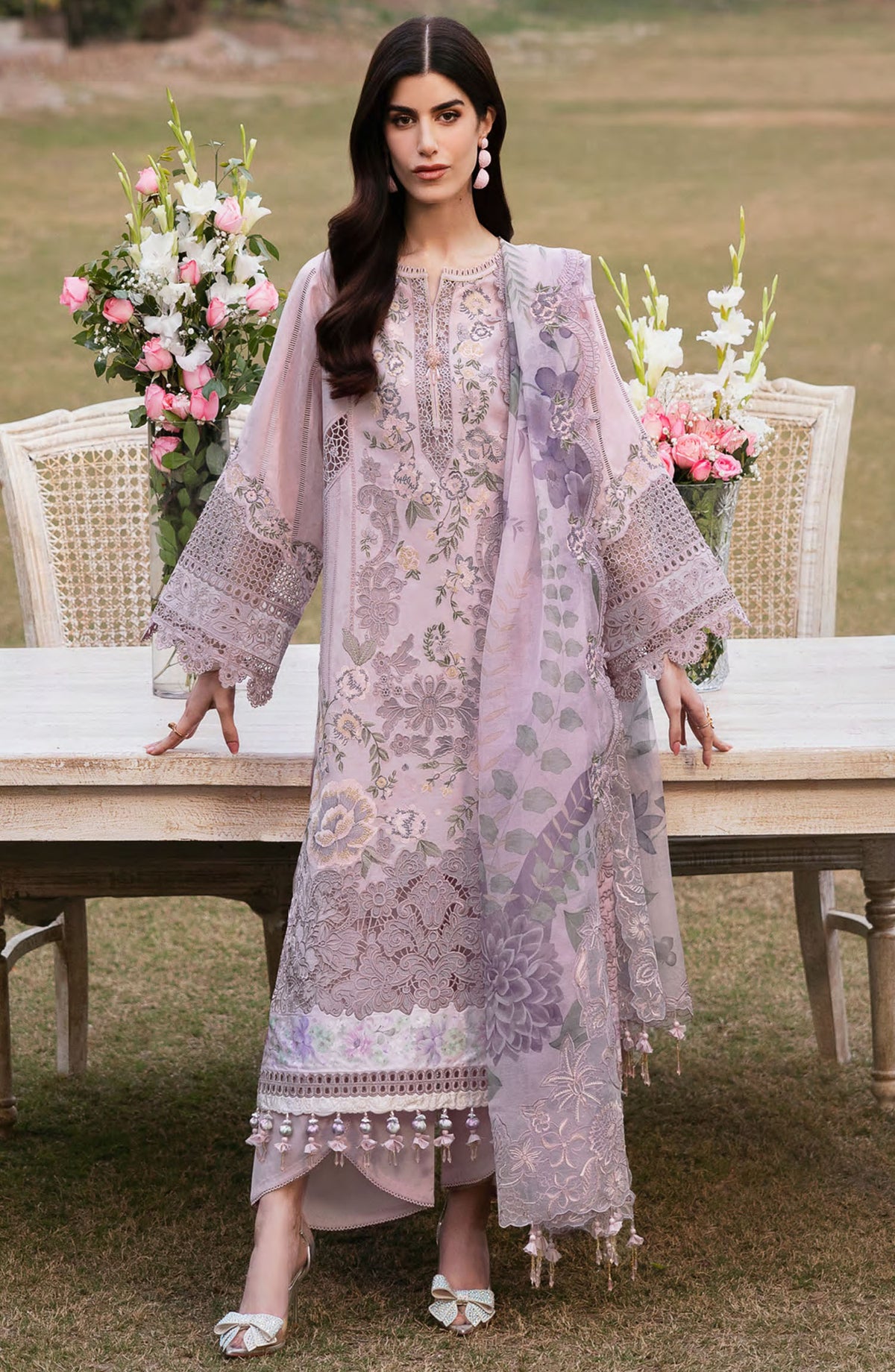 Baroque Embroidered Lawn Unstitched 3 Piece Suit - BEL-25-D08 - BQ25DEL - Pink - Summer Collection