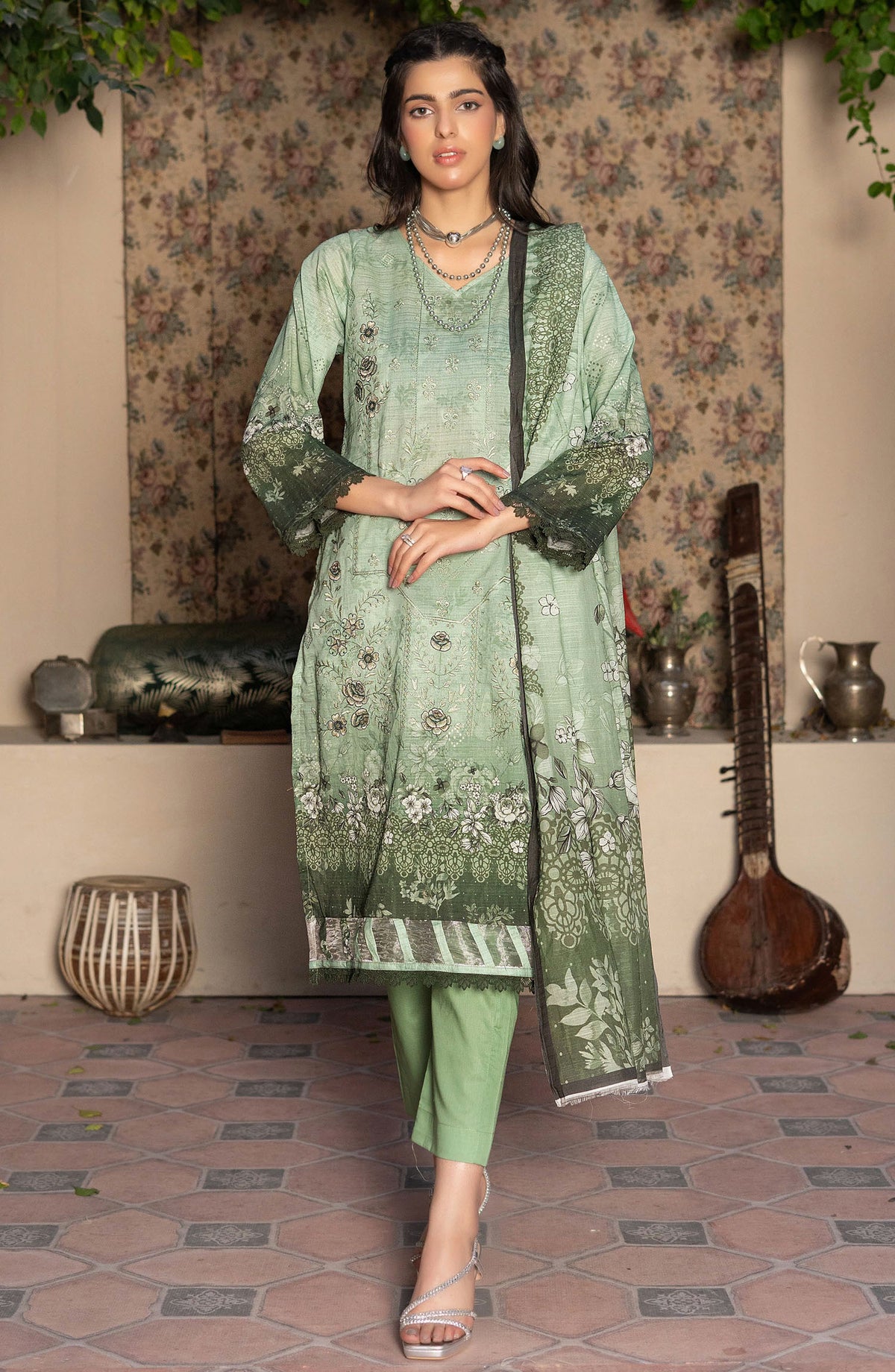 Masooma by Amna Khadija Embroidered Bana Dora Unstitched 3 Piece Suit - D-8 - AM25M514 - Green - Summer Collection