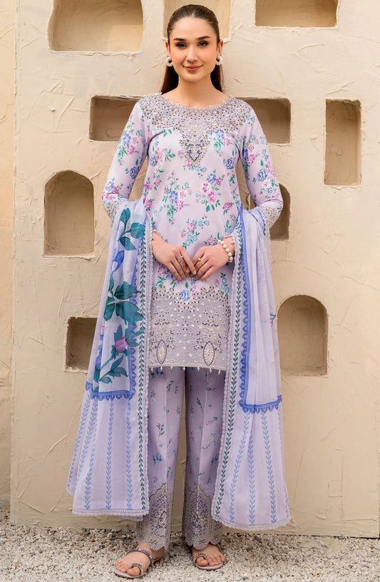 Levana by Alizeh Embroidered Lawn Unstitched 3 Piece Suit - AF-EPL-7029 Flake - AL25LL - Blue - Summer Collection