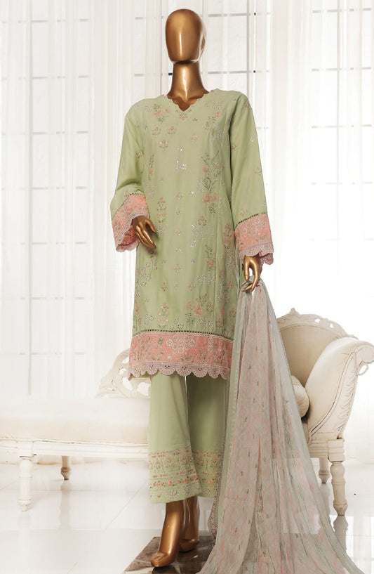 Bin Saeed Embroidered Cotton Stitched 3 Piece Suit - D-12 - BS25TC - Green - Summer Collection