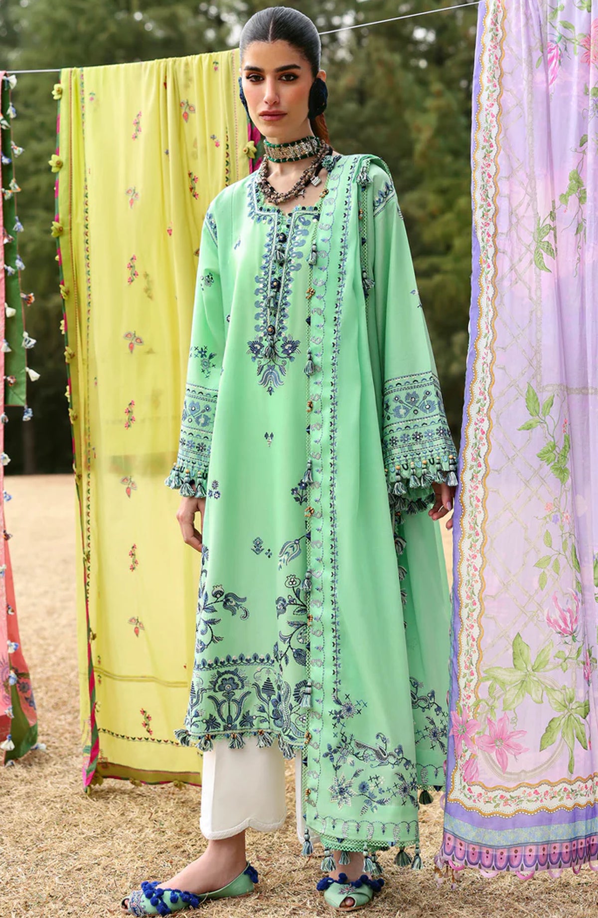 Neelum by Zaha Embroidered Lawn Unstitched 3 Piece Suit - ZL25-10 A ELAYA - ZAH25NL - Green - Summer Collection