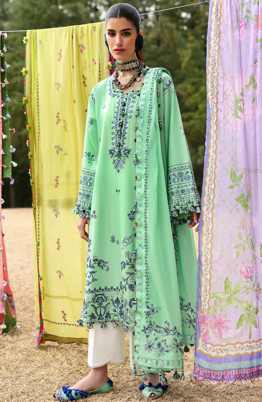 Neelum by Zaha Embroidered Lawn Unstitched 3 Piece Suit - ZL25-10 A ELAYA - ZAH25NL - Green - Summer Collection