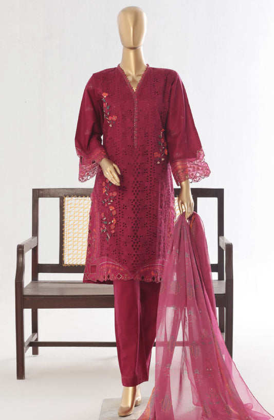 Bin Saeed Embroidered Lawn Stitched 3 Piece Suit - LF-45 - BS25LPCV3 - Maroon - Summer Collection
