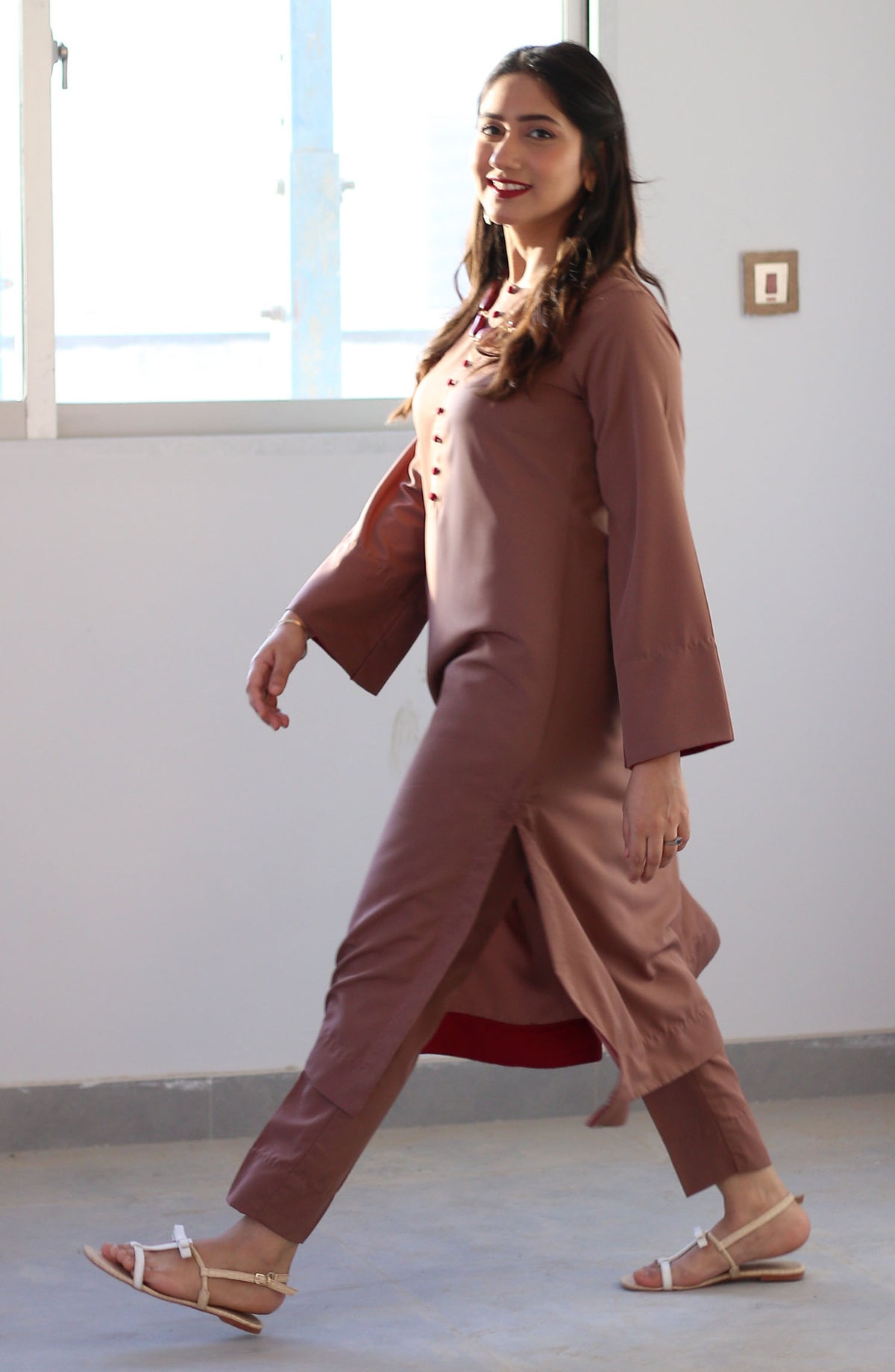 Zauk Georgette Stitched 2 Piece Suit - Rust Two Piece - ZK25CC - Casual Collection
