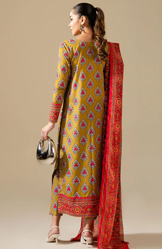 Maria Osama Khan Casual Silk Stitched 3 Piece Suit - M-016 Bohra - MOK25RV3 - Mustard - Festive Collection