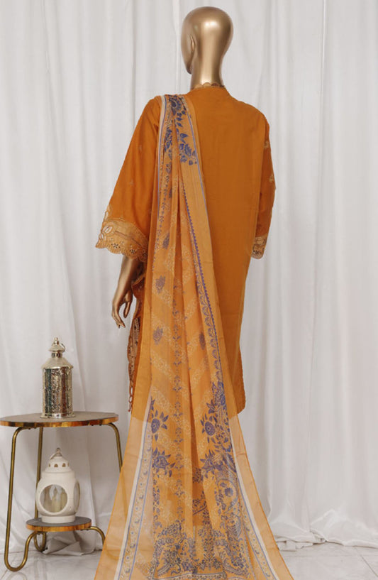 Bin Saeed Embroidered Lawn Stitched 3 Piece Suit - LF-047A - BS25LPCV3 - Orange - Summer Collection