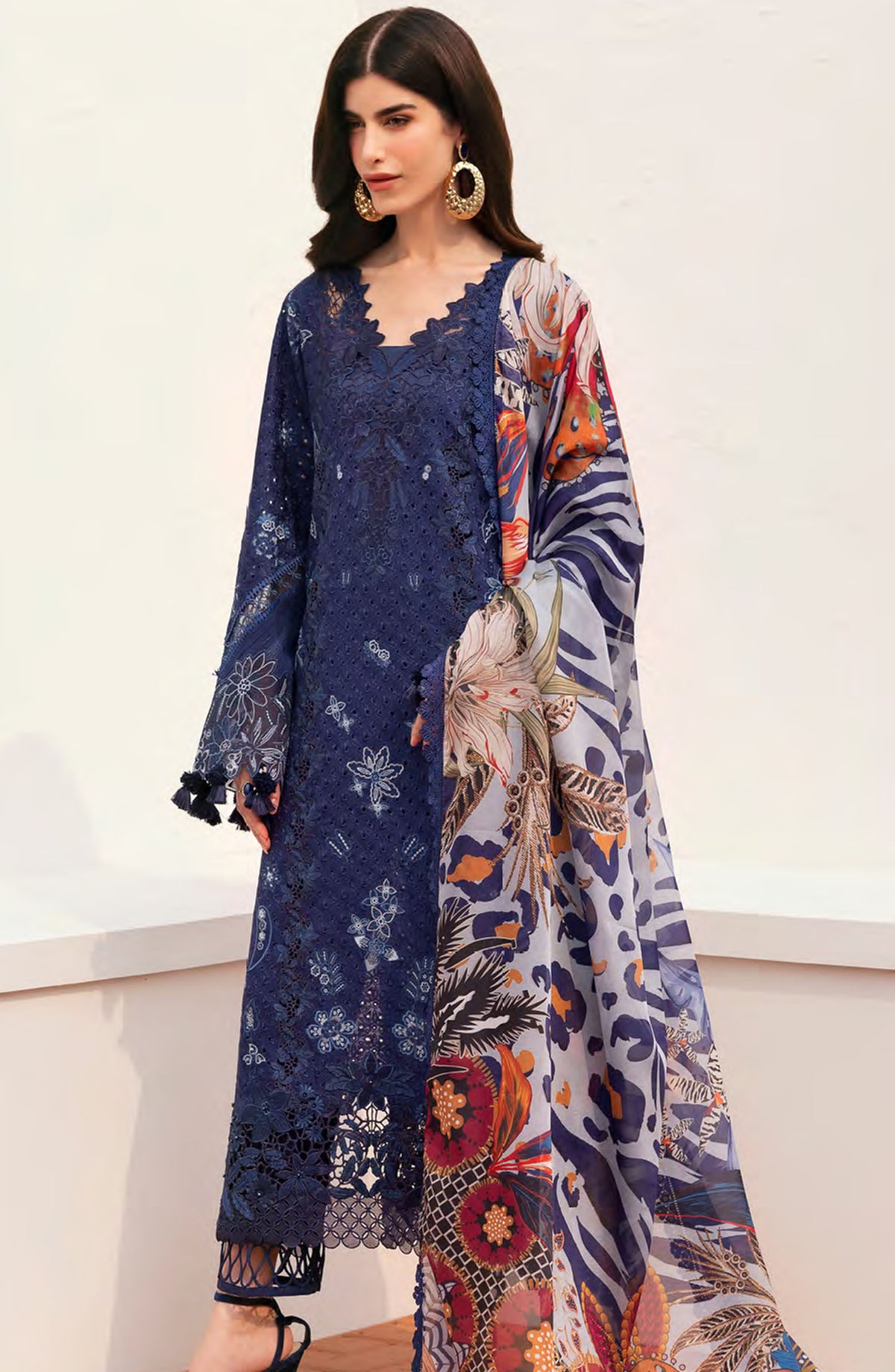 Baroque Embroidered Lawn Unstitched 3 Piece Suit - BEL-25-D07 - BQ25DEL - Blue - Summer Collection