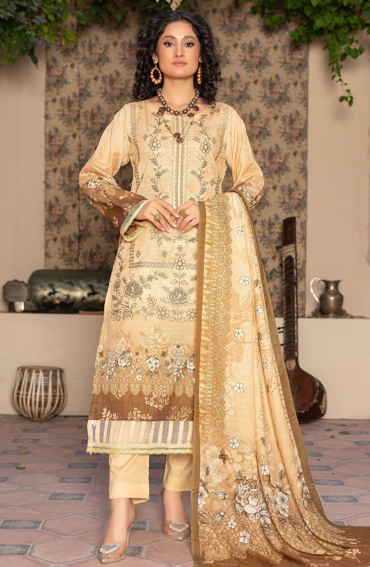 Masooma by Amna Khadija Embroidered Bana Dora Unstitched 3 Piece Suit - D-7 - AM25M514 - Beige - Summer Collection