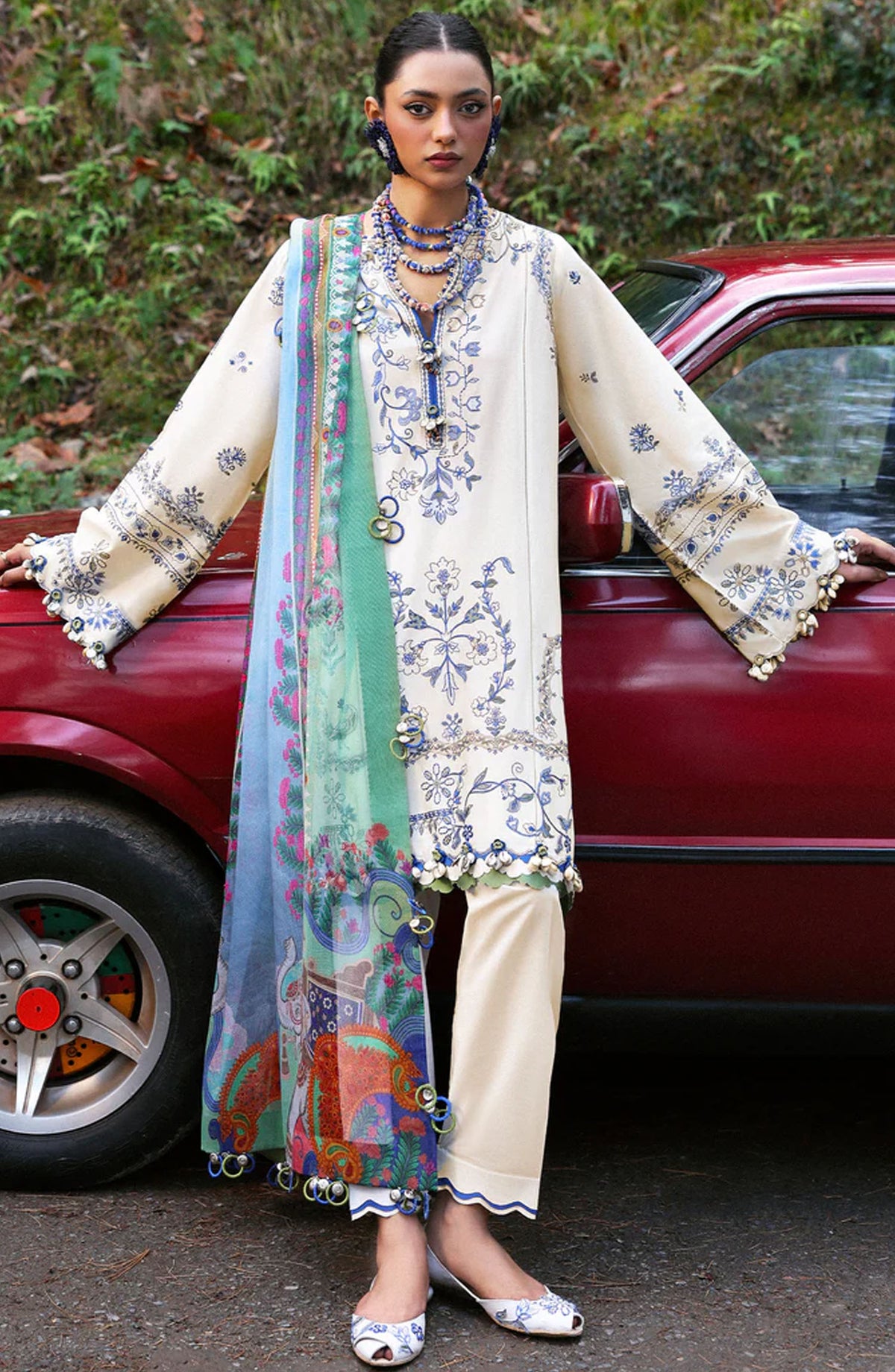 Neelum by Zaha Embroidered Lawn Unstitched 3 Piece Suit - ZL25-15 A MAYA - ZAH25NL - White - Summer Collection