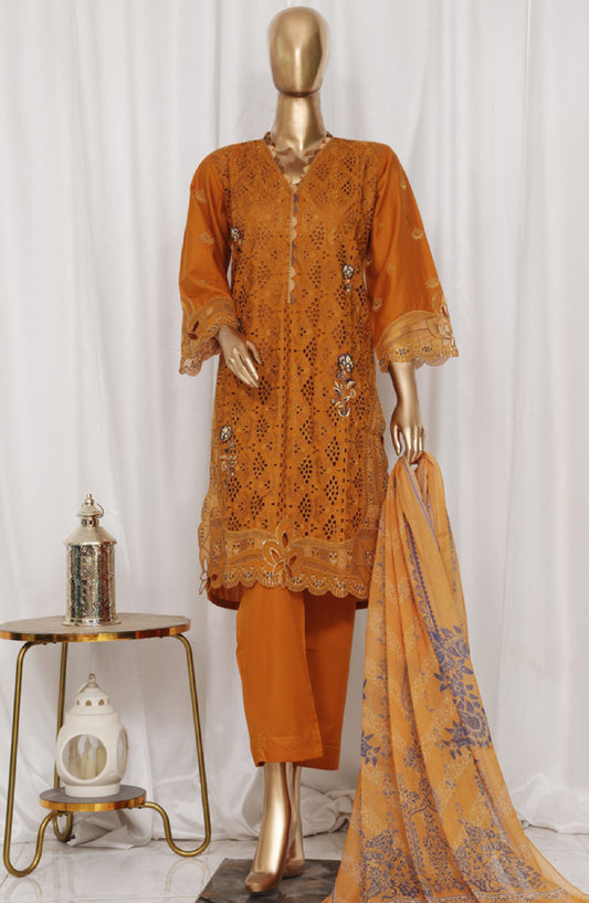 Bin Saeed Embroidered Lawn Stitched 3 Piece Suit - LF-047A - BS25LPCV3 - Orange - Summer Collection