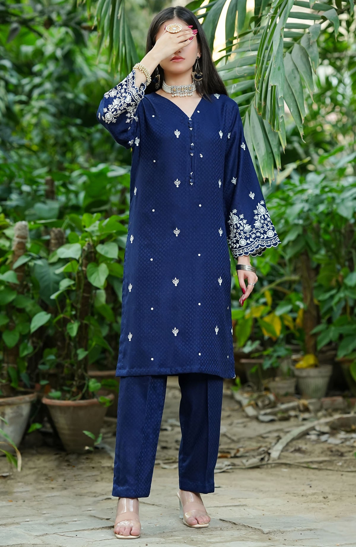 Garden Muse by Amna Khadija Embroidered Jacquard Stitched 3 Piece Suit - GMSS-03 - AM25GMS - Blue - Casual Collection
