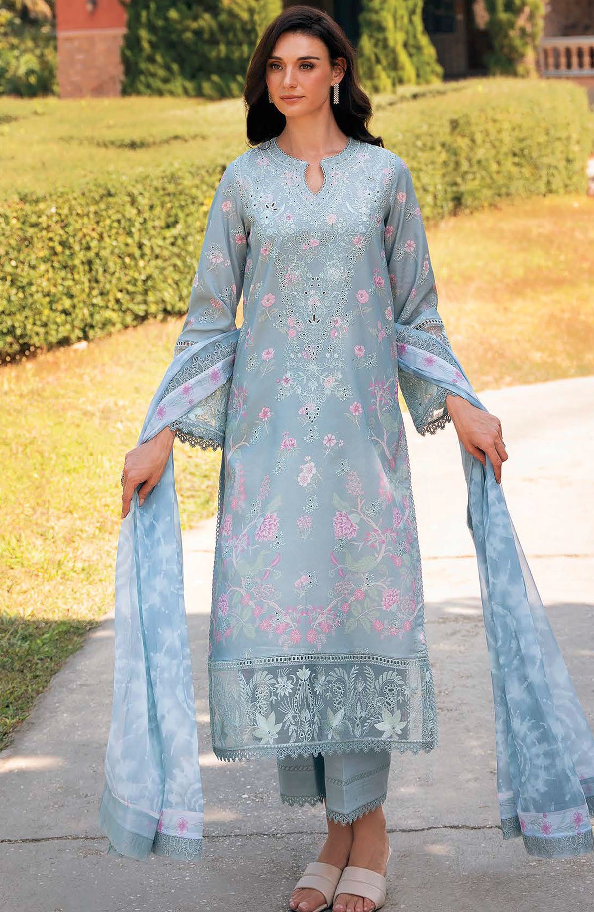 Afrozeh Embroidered Lawn Unstitched 3 Piece Suit - Blue - Maelis-A - AFR25DM - Summer Collection