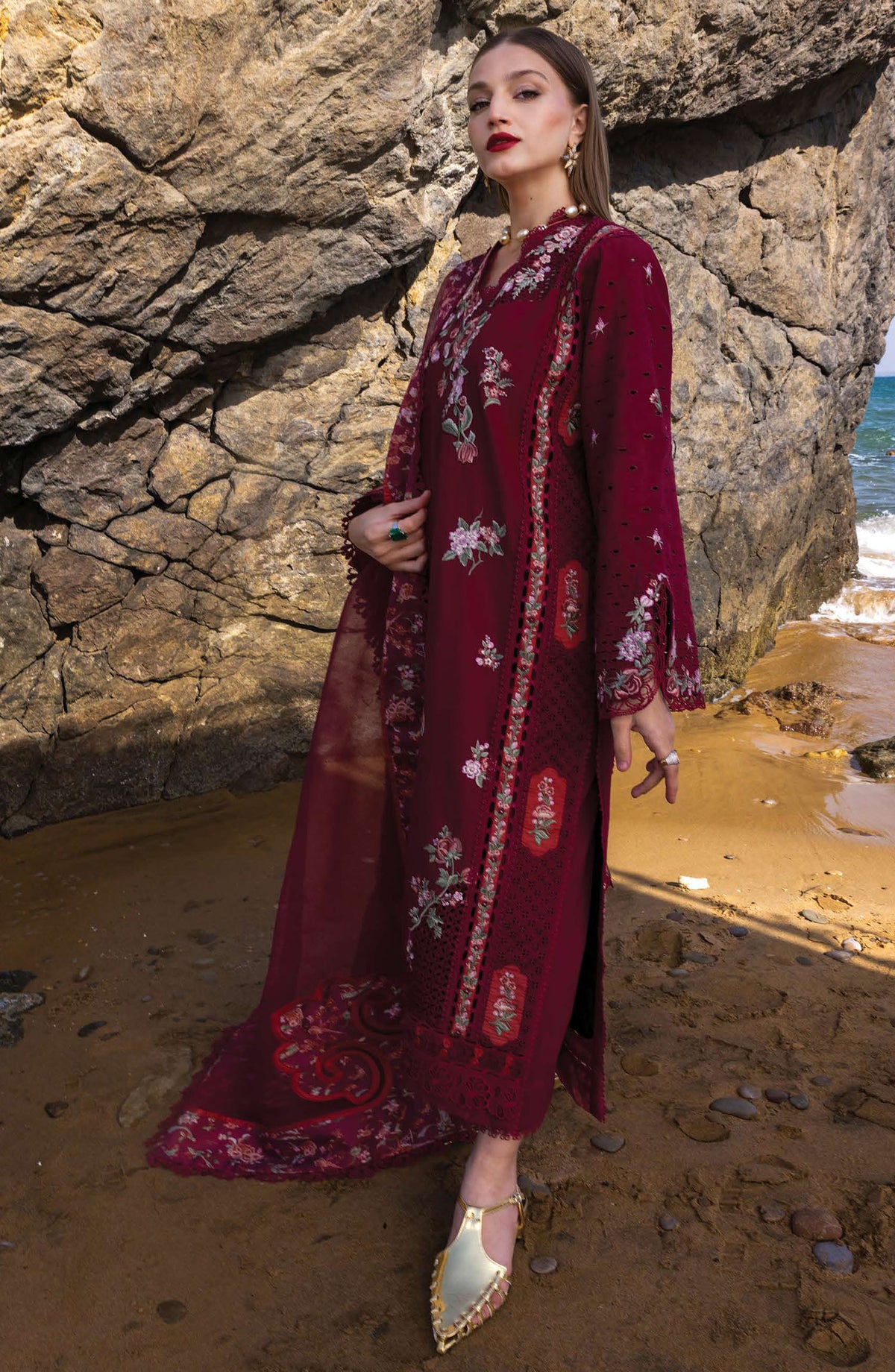 Flow by Crimson Embroidered Lawn Unstitched 3 Piece Suit - D-05 B - CRM25FL - Red - Summer Collection