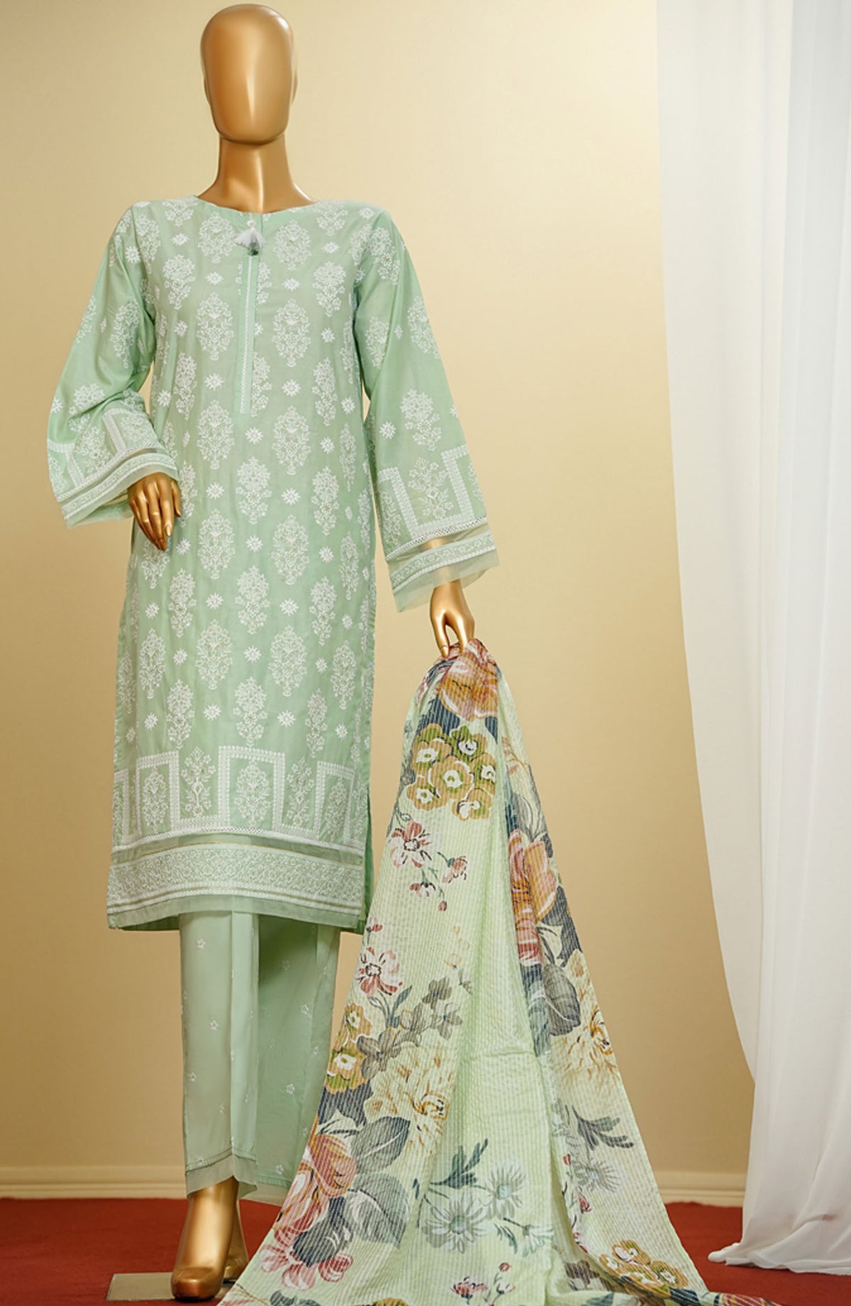 HZ Textile Chikankari Cotton Stitched 3 Piece Suit - PWC-101 - HZ25CTVE - Green - Summer Collection