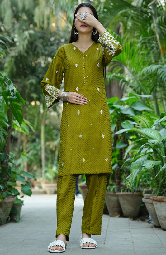 Garden Muse by Amna Khadija Embroidered Jacquard Stitched 3 Piece Suit - GMSS-02 - AM25GMS - Green - Casual Collection